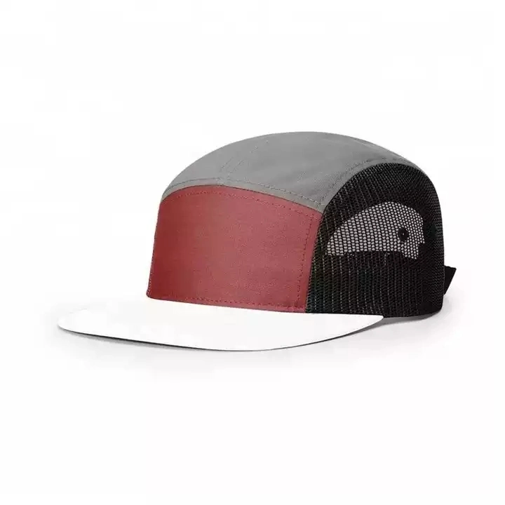 Wholesale Custom Design Your Own Logo High Quality Blank 5 Panel Flat Brim Mesh Side Snapback Camp Cap Running Hat