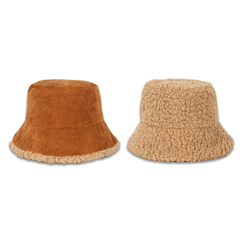 Winter Women Trendy Corduroy Material Bucket Hats Fur Chamois Bucket Hat Bling Chamois Diamond Fur Hats for Women