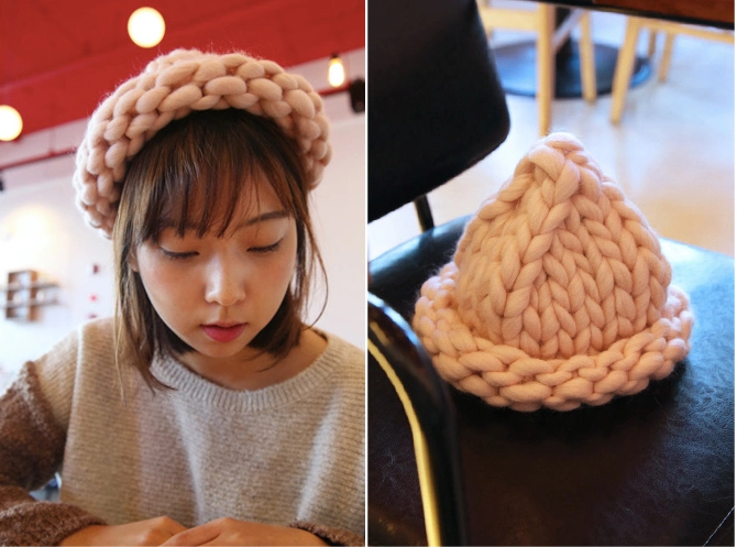 Women Kids Chunky Wool Yarn Winter Knit Hat