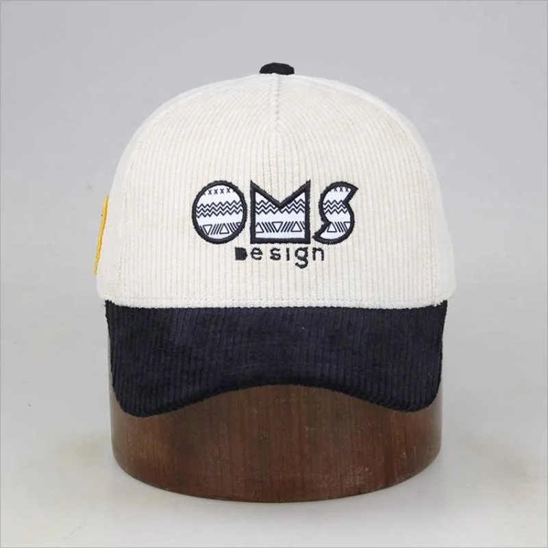Custom Design High Quality Embroidery Logo Hats Men Corduroy Fabric Adjustable 5 Panel Baseball Cap