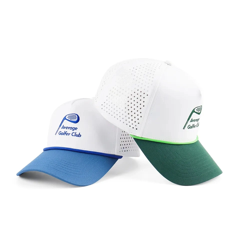 Custom Embroidery Logo 5 Panels Curved Hats Perforated Laser Cutting Hole Drill Baseball Caps Gorras Nylon Waterproof Sport Polyester Rope Golf Hat