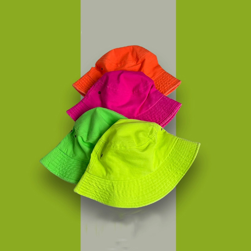 OEM Neon Washed Hat Cotton Foldable Bucket Hat Custom Blank Bucket Hats