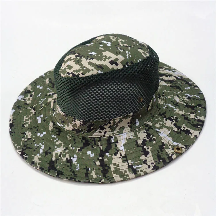 Custom Wide Brim Camo Bucket Hat for Outdoor Men Fishing Hunting Hat Bucket Boonie Outdoor Cap Washed Cotton Summer