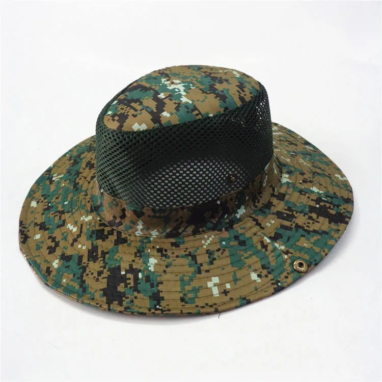 Custom Wide Brim Camo Bucket Hat for Outdoor Men Fishing Hunting Hat Bucket Boonie Outdoor Cap Washed Cotton Summer