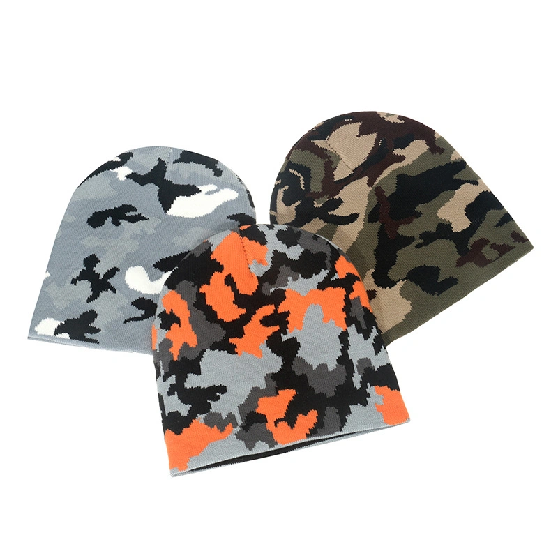 Custom Jacquard Plain Acrylic Winter Beanie Basketball Snow Ski Cap Sport Camo Knitted Hat