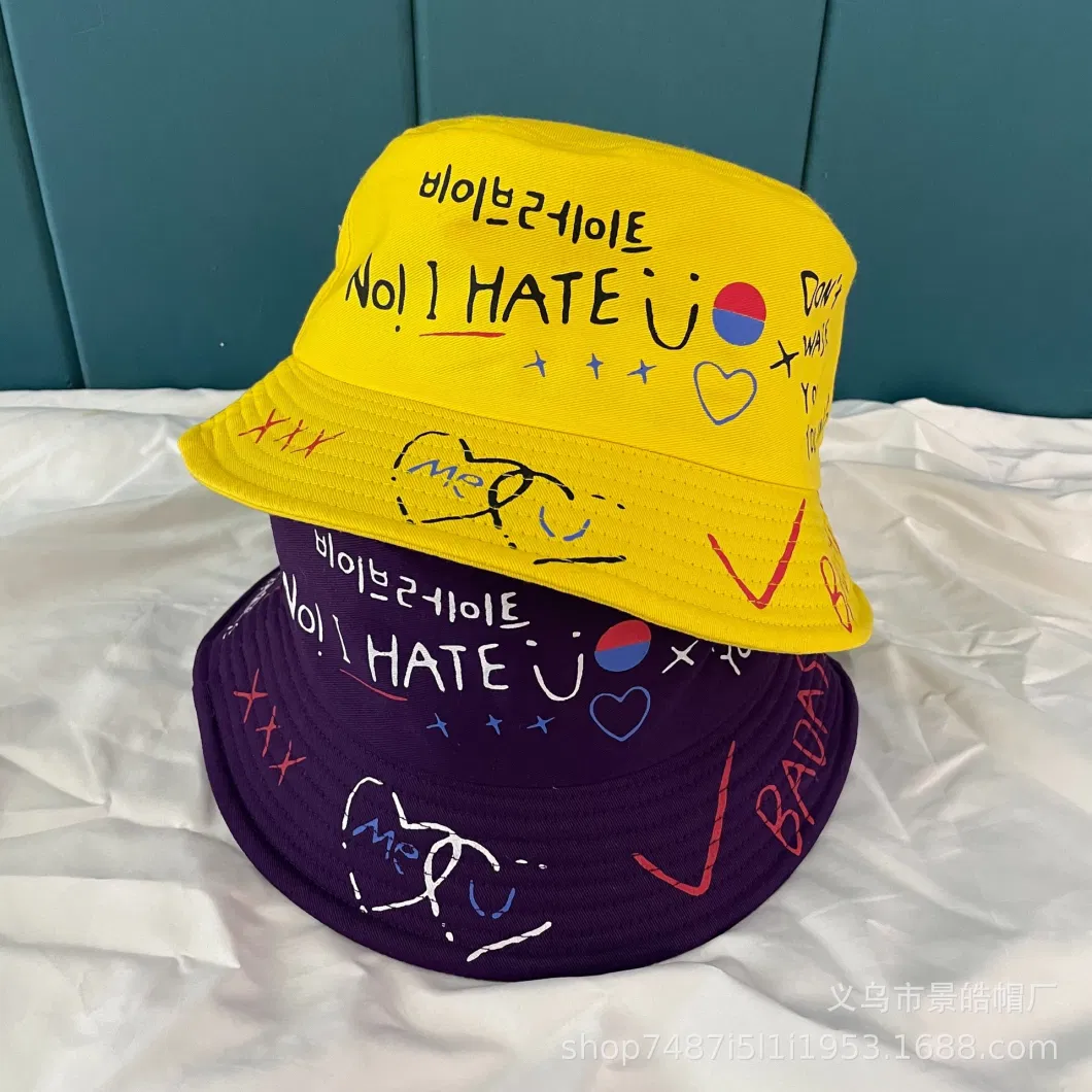 Customized Hat for Men, New Street Printed Fisherman Hat, Korean Version, Summer Outdoor Sunshade Hat, Female Couple, Personalized Graffiti Basin Hat