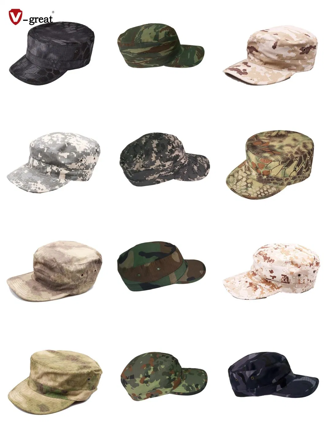 Outdoor Tactical Military Training Flat Top Camouflage Colorful Cadet Soldier Caps