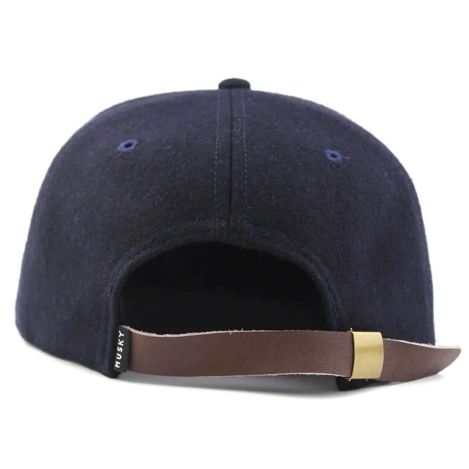 Wholesale OEM Wool Material Suede Brim Baseball Cap Private Woven Label Leather Closure Men 5 Panels High Profile Cotton Men Snapback Caps Footy Players Hats