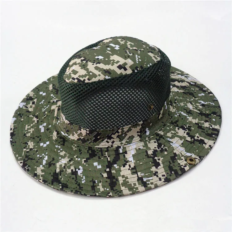 Custom Wide Brim Camo Bucket Hat for Outdoor Men Fishing Hunting Hat Bucket Boonie Outdoor Cap Washed Cotton Summer