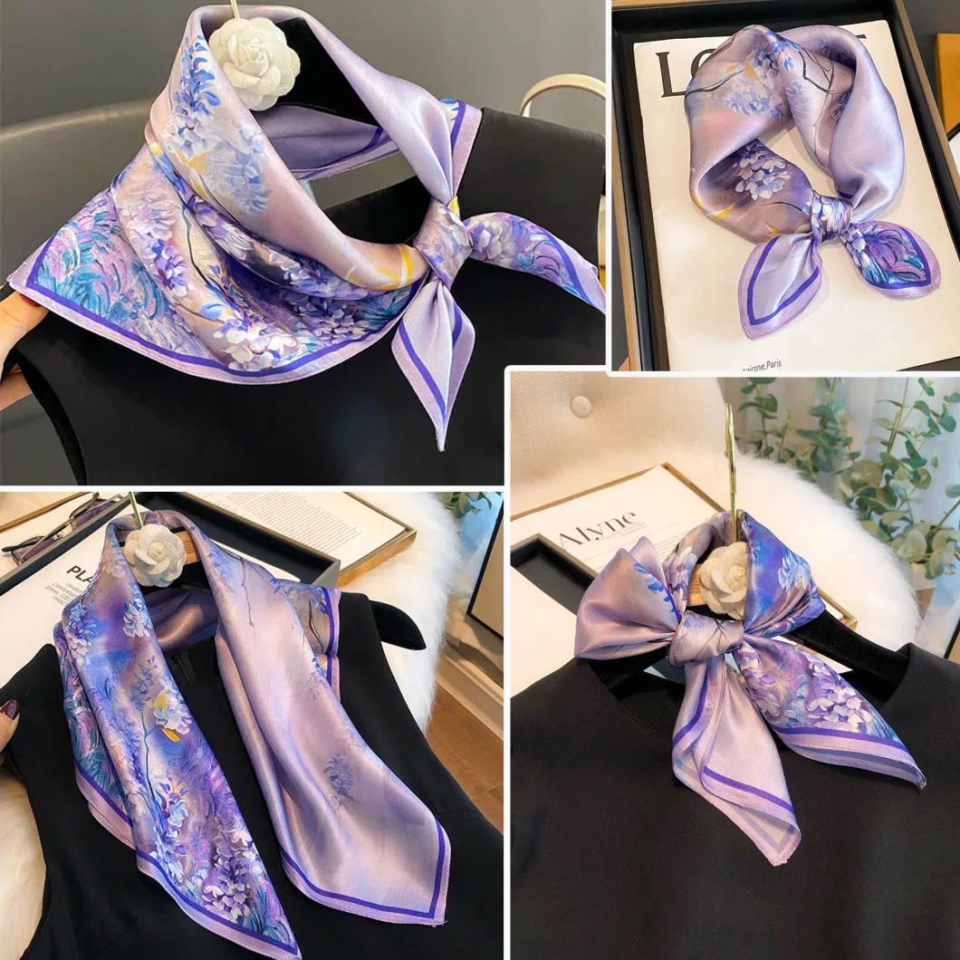 53*53cm Purple Flower Pure Silk Scarf Bandana