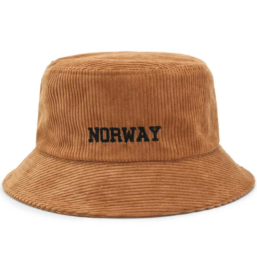 Wholesale Custom Logo Luxury Design Fishing Embroidery Corduroy Bucket Hat and Fishing Hat