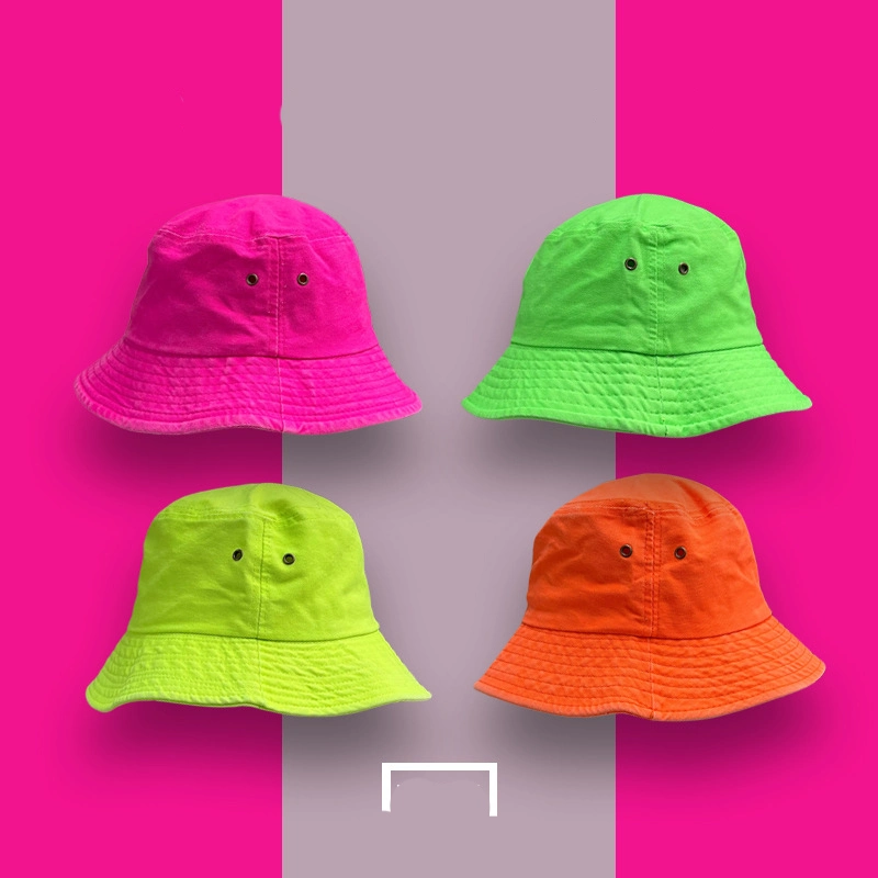 OEM Neon Washed Hat Cotton Foldable Bucket Hat Custom Blank Bucket Hats