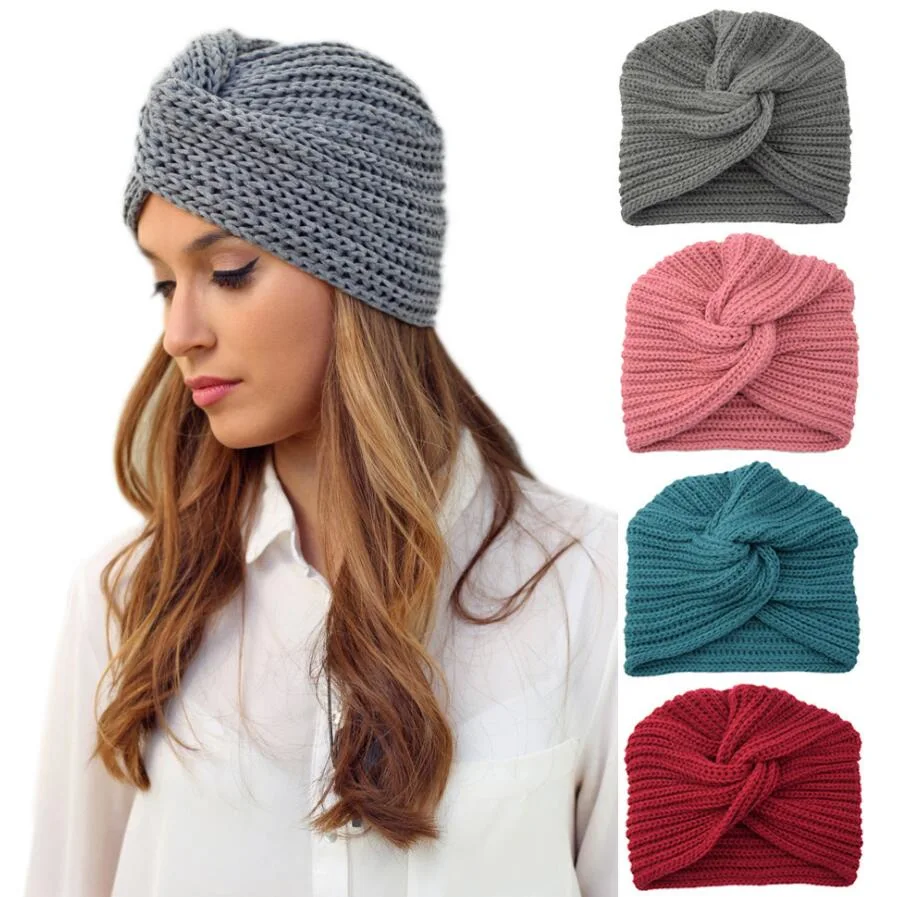 Women Turban African Pattern Muslim Knot Headwrap Beanie Bohemia Knit Cap Hair Fashion Hat