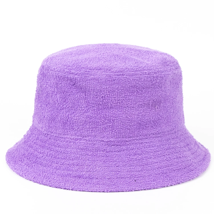 Trend Women Bucket Hat Custom Embroidery Bucket Hat Purple Terry Towelling Bucket Hat with Flower