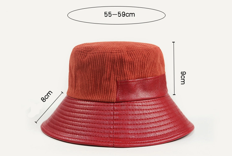 Corduroy PU Leather Stitched Bucket Hat