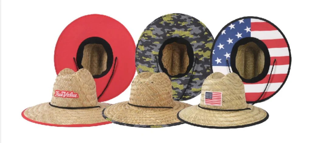 Wholesale Summer Unisex Adults Wide Brim Natural Lifeguard Straw Hat with Custom Patch Logo