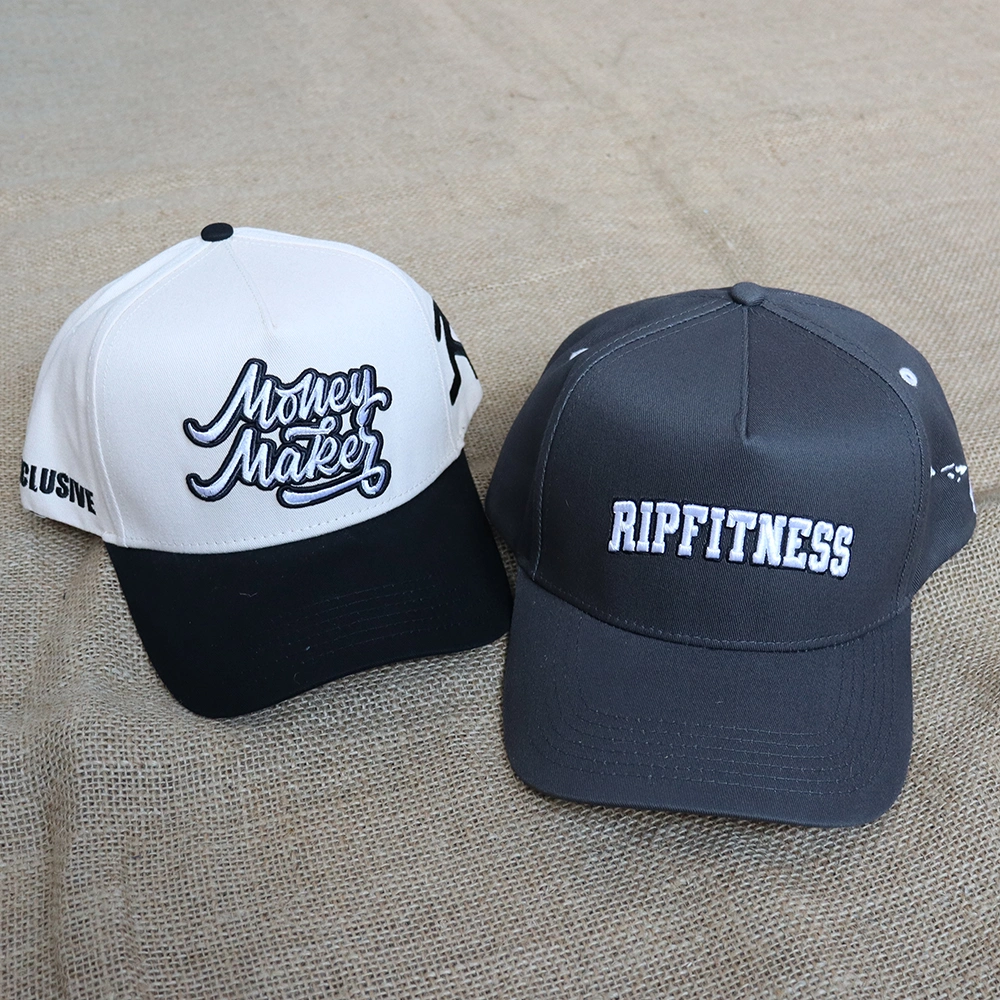 Trendy New Fashion Cotton 5 Panel Embroidered Lettering Black White and Grey Baseball Cap