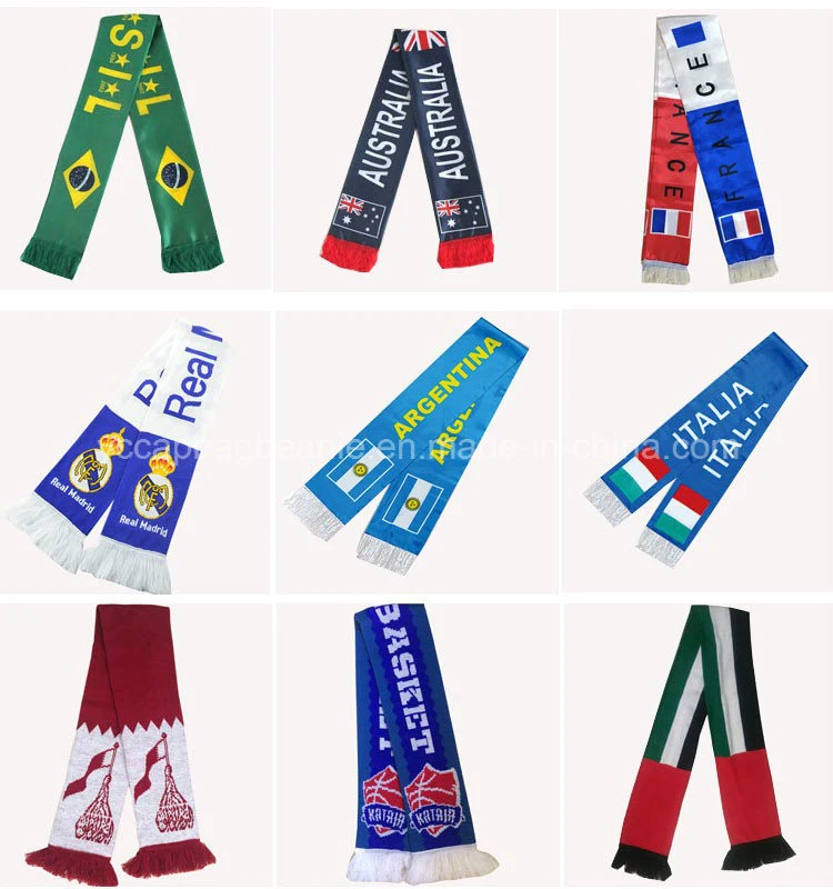 Sublimation Printing Acrylic Polyester Winter Knit Jacquard Football Soccer Fan Scarf