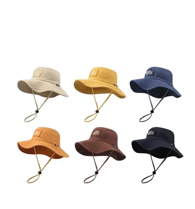 Manufacturer Custom Spring Summer Large Brim Sun Protection Climbing Hat Windproof Rope Bucket Hat Fisherman Hat