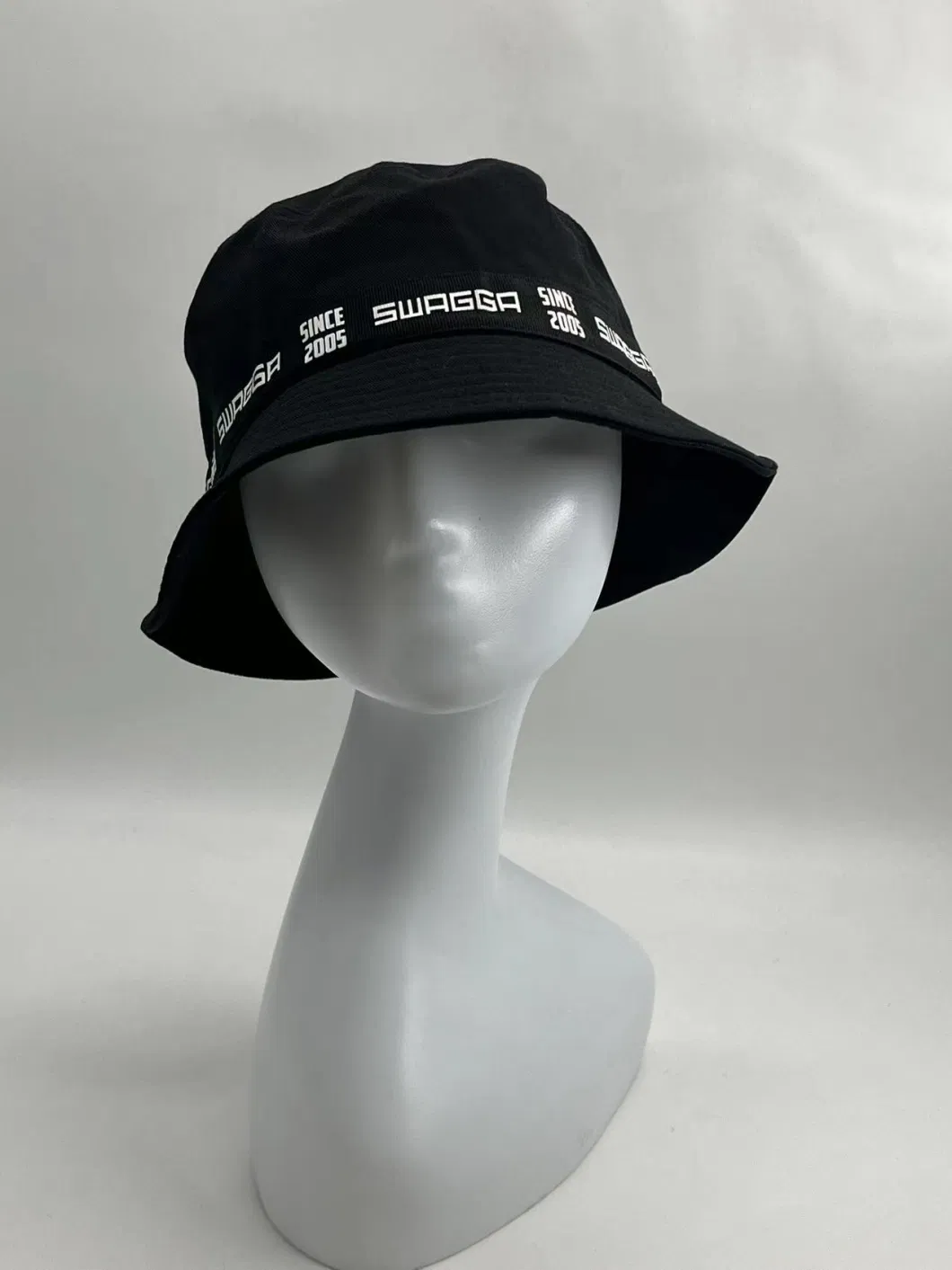 Simple Black Child Bucket Hat with Print Ribbon and Decoration Button