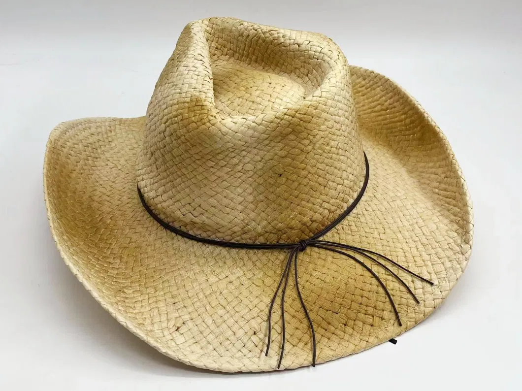 Paper Straw Hat Cowboy Adult Man Summer Sunshade Hat Paint Color with Decoration Strings