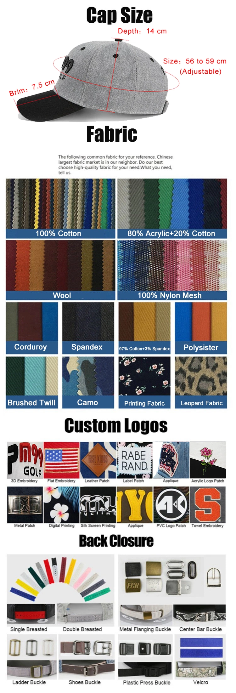 Custom Logo High Quality 5 Panel 100% Polyester Golf Baseball Gorras Sports Cap Rope Hat