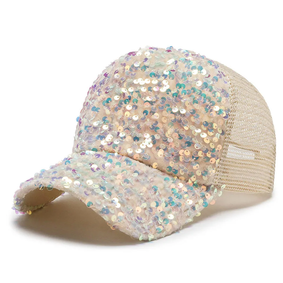 Sequin Fashion Hat Black Bling Snapback Closure Baseball Cap Sequin Cap for Lady