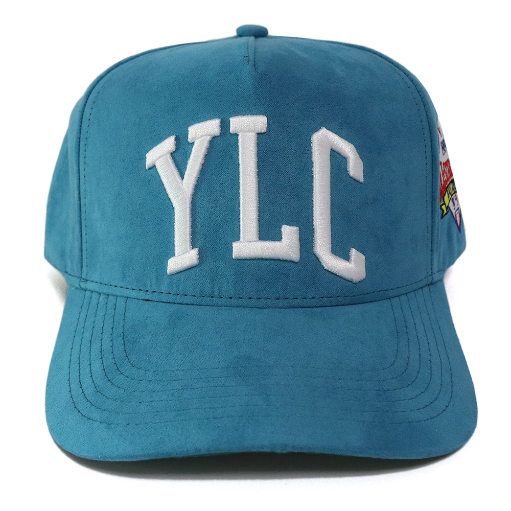 High Quality Custom Embroidery Logo 5 Panel Suede Baseball Cap Embossed Logo Snapback Hats Cap 3D Embroidery Custom