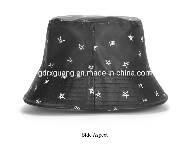 Wholesale High Quality Fold PU Leather Black Kids Bucket Hats with Logo