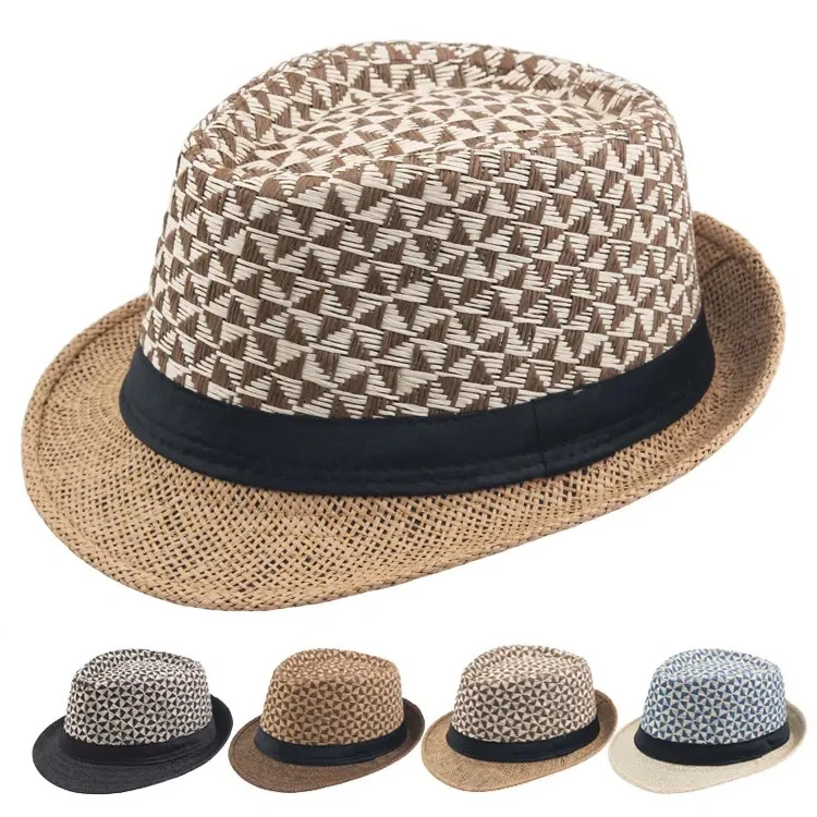 Wholesale Outdoor Beach Summer Men Straw Floral Hat Custom Logo Fedora Hat