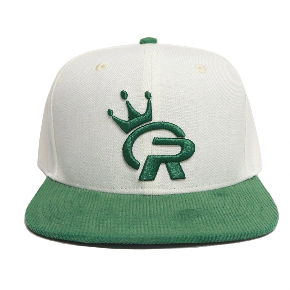 Stylish Personality Green Corduroy Brim Snapback Cap with 3D Embroidery