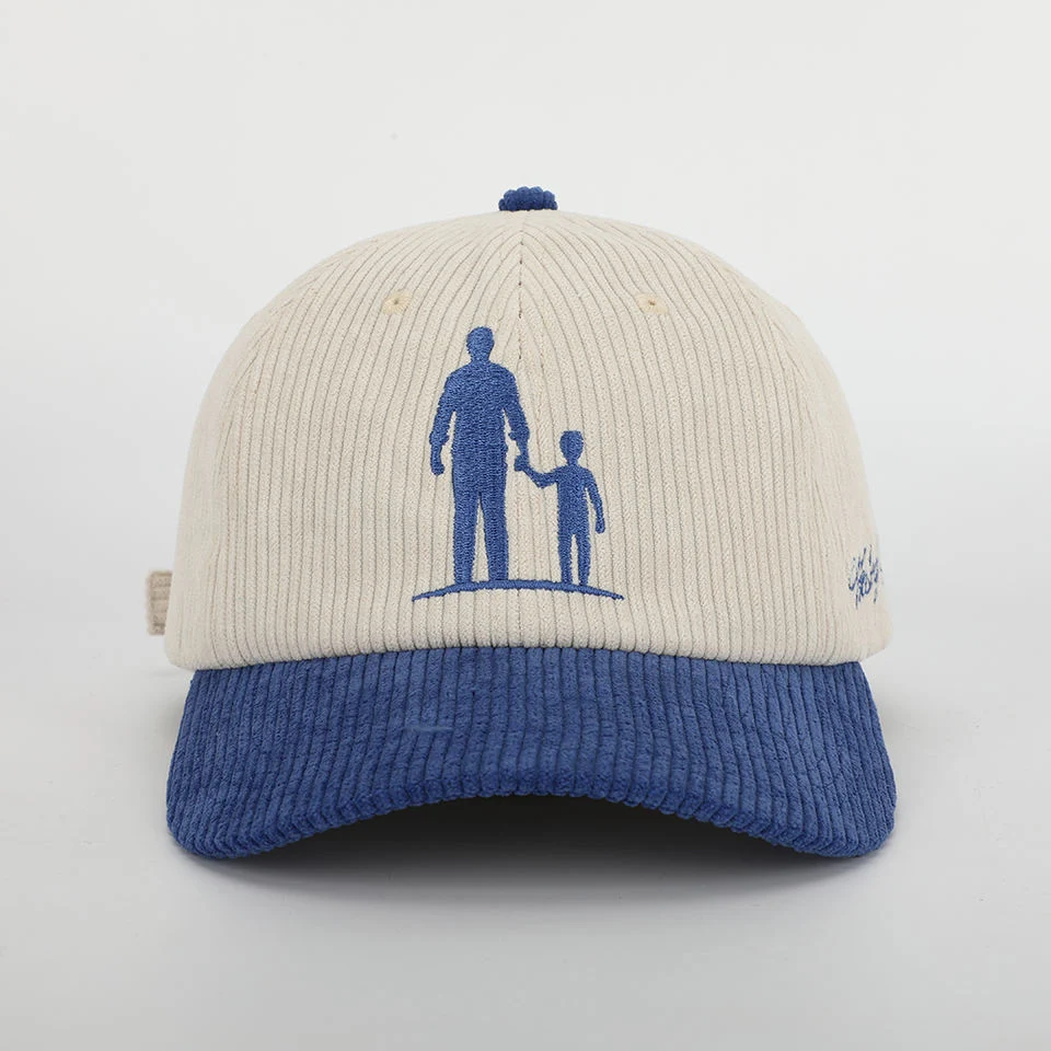 OEM Custom 6 Panel Two Tone Adjustable Corduroy Baseball Cap, Plain Curved Brim Gorras, Embroidery Logo Corduroy Dad Hat