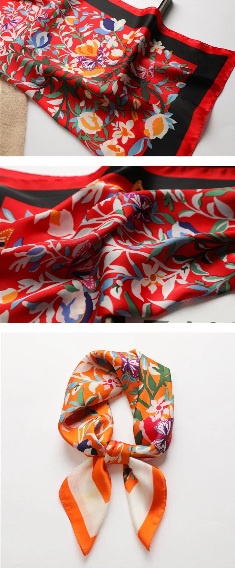 Manufacturer Ladies Silk Head Wraps Scarves New Trend Women Print Pattern Silk Square Polyester Scarf Bandanas