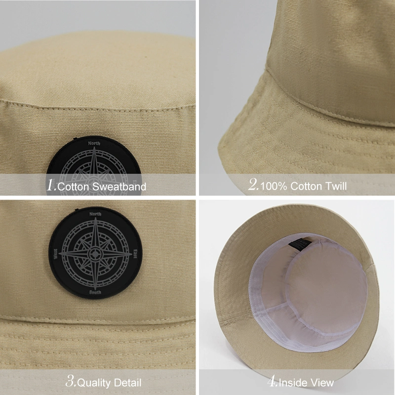 New Design Simple Fashion Blank Fisherman Sun Hat Plain Color Cotton Custom Leather Patch Mens Bucket Hat