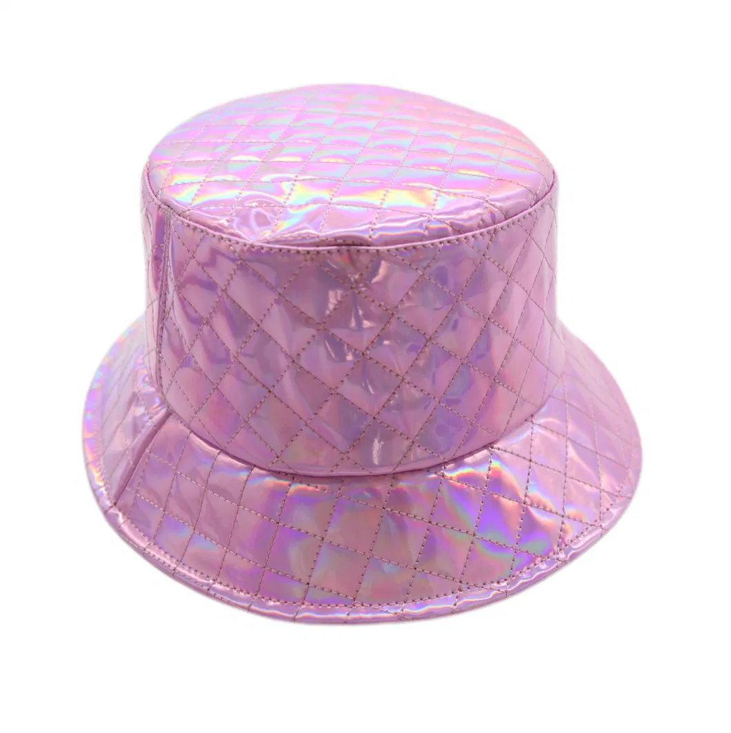 Fashion PU Bucket Hat with Waterproof Leather for Dancing and Sun Protective Shiny Casual Cap for Outdoor for Woman