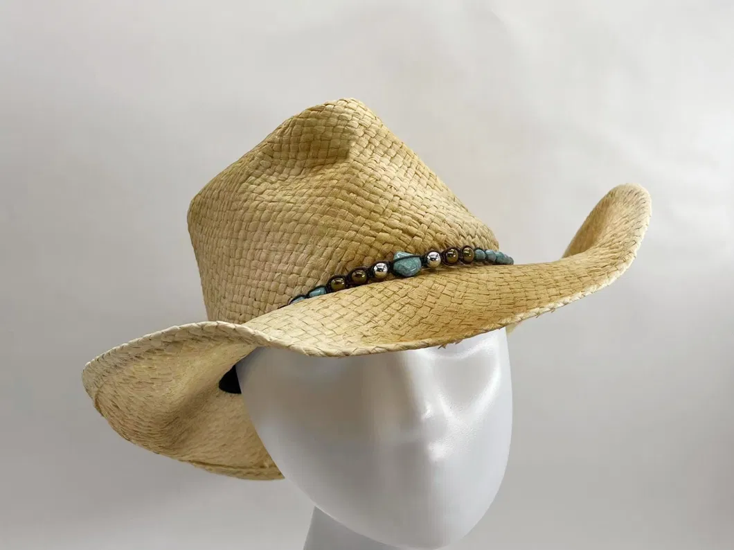 Paper Straw Hat Cowboy Adult Man Summer Sunshade Hat Paint Color with Decoration Strings