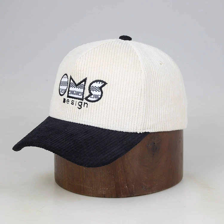 Custom Design High Quality Embroidery Logo Hats Men Corduroy Fabric Adjustable 5 Panel Baseball Cap