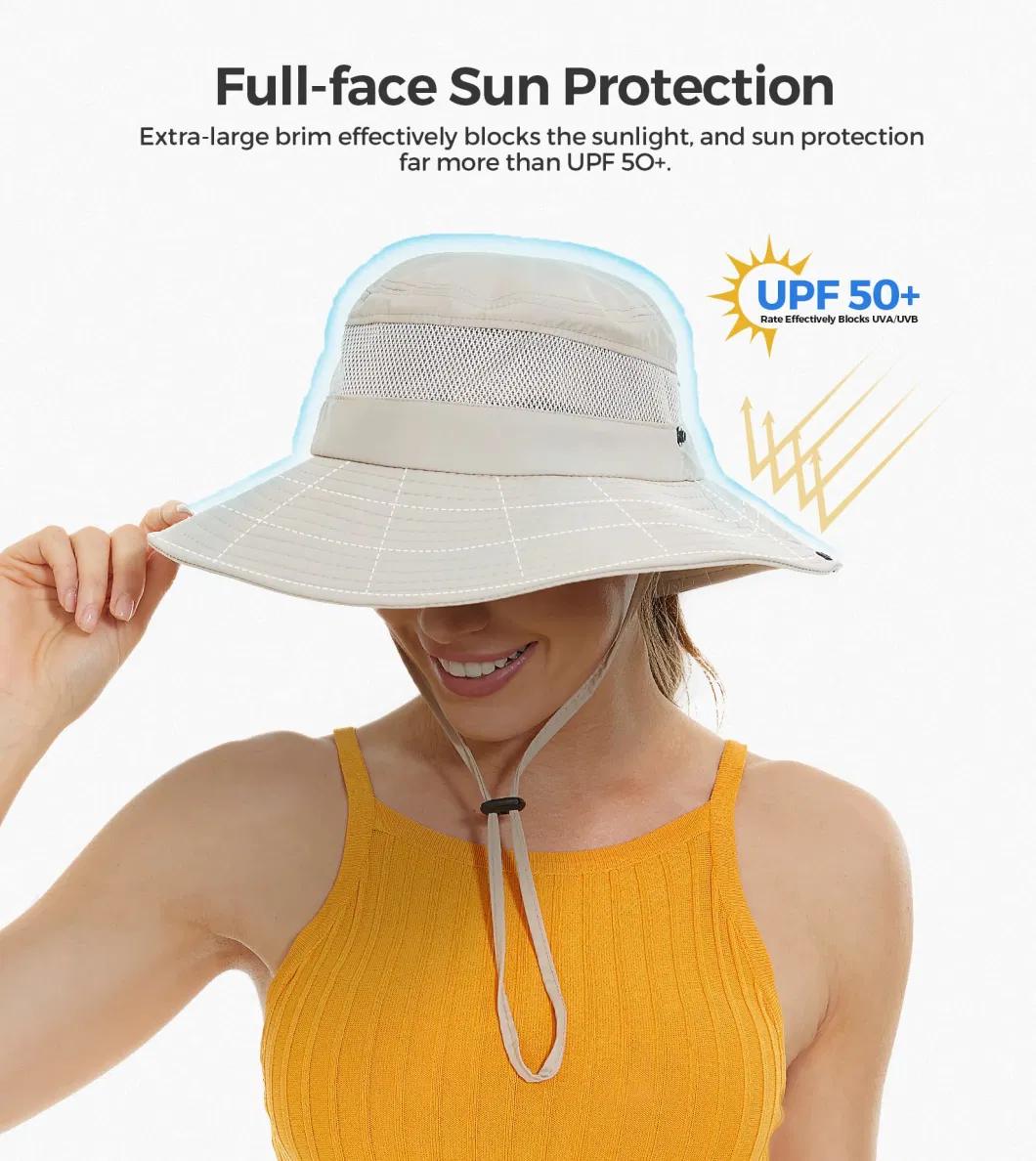 Ponytail Hole Sun UV Protection Upf50+ Waterproof Beach Bucket Sun Hat