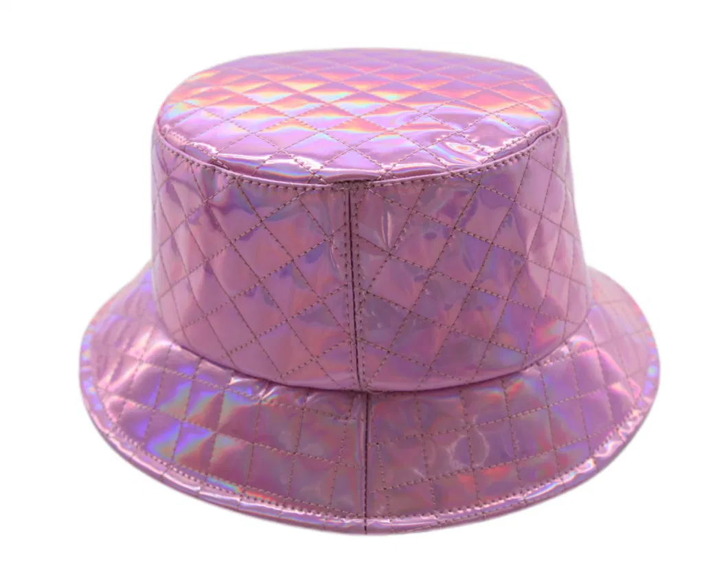 Fashion PU Bucket Hat with Waterproof Leather for Dancing and Sun Protective Shiny Casual Cap for Outdoor for Woman