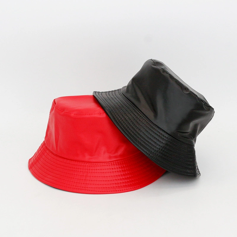 OEM&ODM New Fashion PU Men and Women Spring and Autumn British Style Leather Solid Colour Basin Cap Fisherman&prime;s Hat Bucket Hat