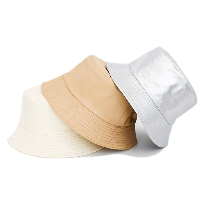 OEM&ODM New Fashion PU Men and Women Spring and Autumn British Style Leather Solid Colour Basin Cap Fisherman&prime;s Hat Bucket Hat