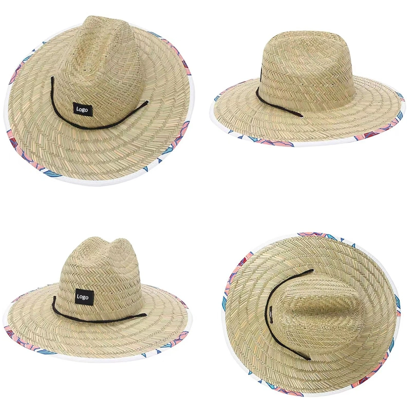 Women Mens Summer Nature Straw Hats Wide Brim Straw Lifeguard Hat Beach Sun Hat with Print Under Brim for Gardening Fishing Hiking