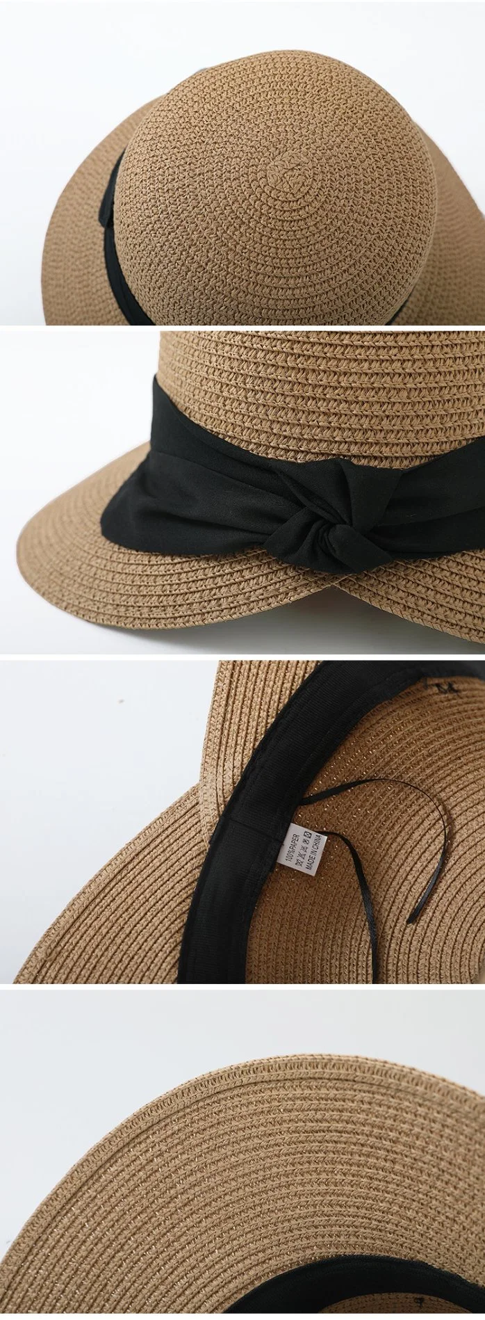 Lady Wholesale Custom Sun Beach Outdoor Wide Brim Ribbon Straw Hat