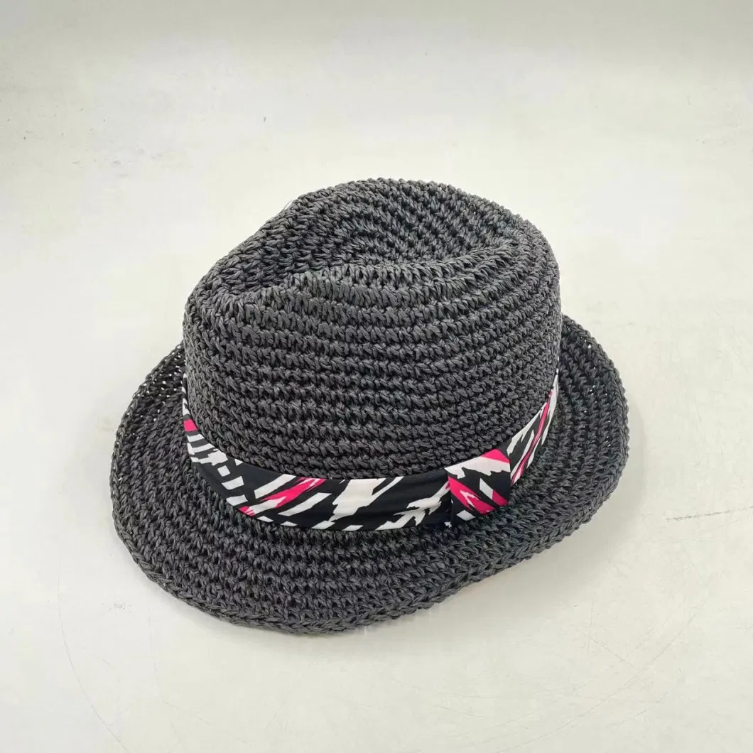 Hand Made Crochet FSC Paper Straw Packable Soft Fedora Hat