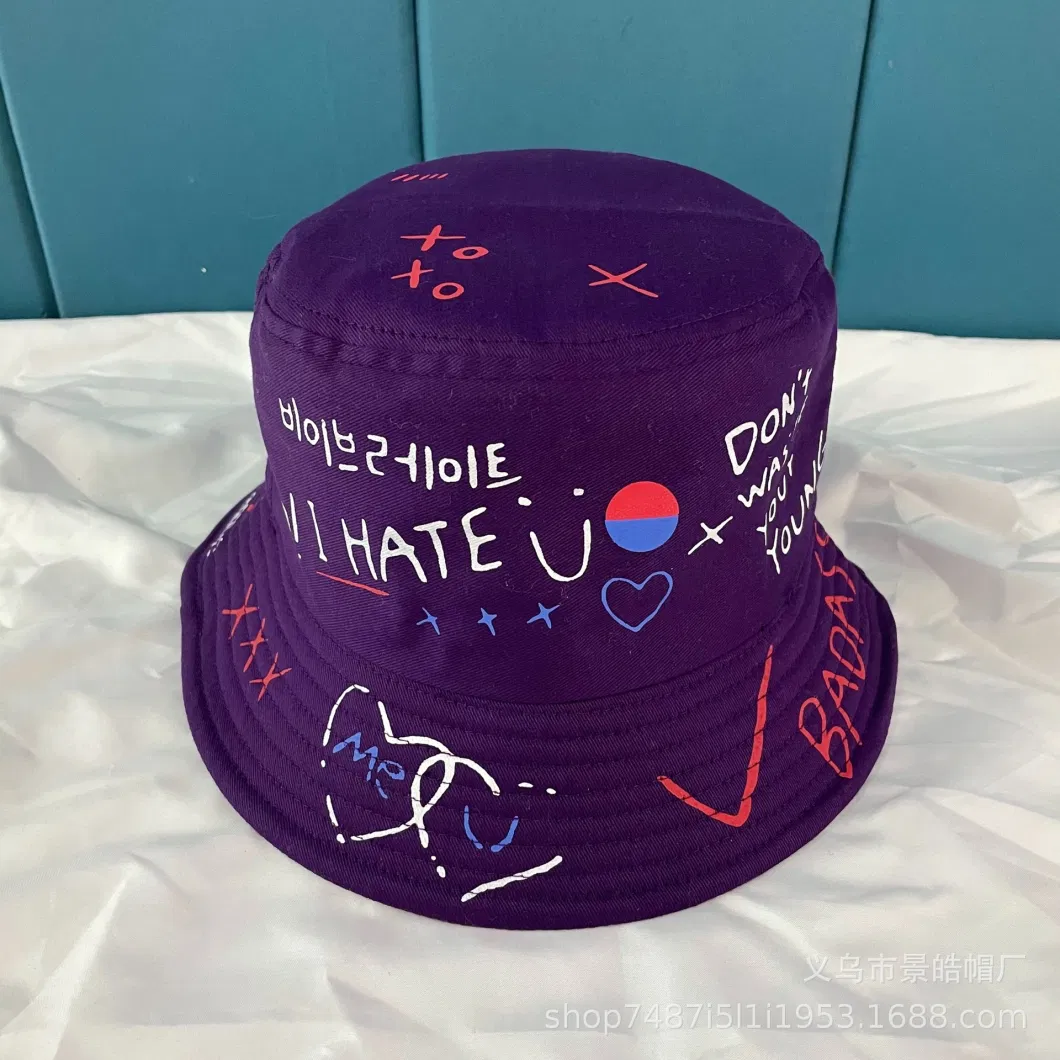 Customized Hat for Men, New Street Printed Fisherman Hat, Korean Version, Summer Outdoor Sunshade Hat, Female Couple, Personalized Graffiti Basin Hat