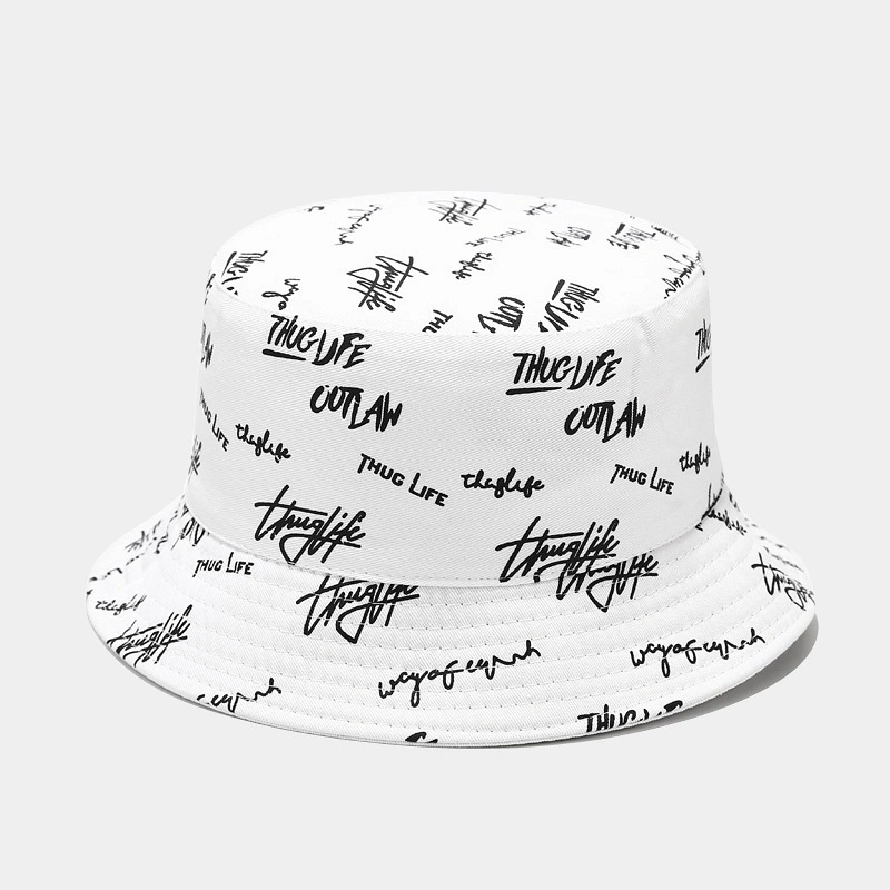 Fashion Designer Reversible Custom Logo Allover Printed and Embroidered Cotton Fisherman Bucket Hat with Private Brand Label