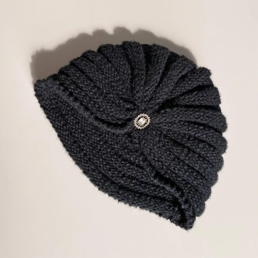 Luxury Knit Turban Cap Bling Diamonds Bonnet Beanie Hat