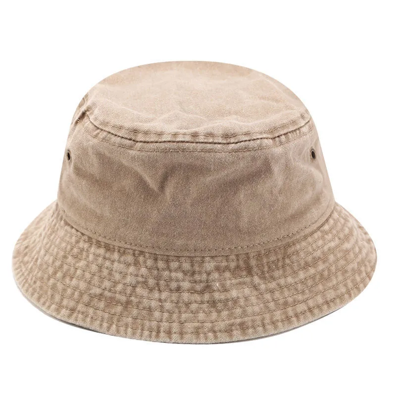 Wholesale Blank Black White Plain Bleached Distressed Washed Cotton Denim Foldable Outdoor Fishing Bucket Hats