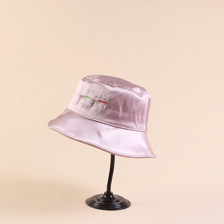 Wholesale Custom Embroidery Logo Customized Fashion Outdoor Sun Bucket Cap Summer Protect Silk Satin Colorful Fishing for Man Women Luxury Silk Bucket Cap Hat