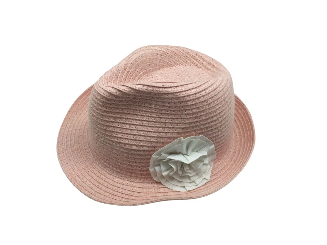 Girl&lsquo; S Fedora Hat with Flower Decorate